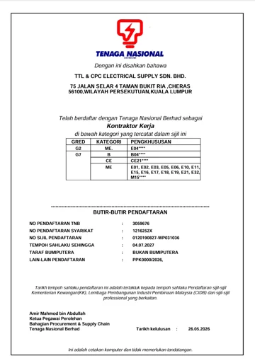 TNB Contractor Registration document preview
